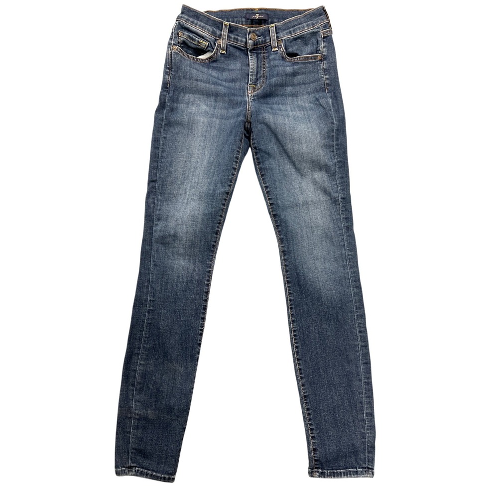 7 For All Mankind Jeans Womens 25 Blue Skinny Medium Wash Denim Squiggle Pocket